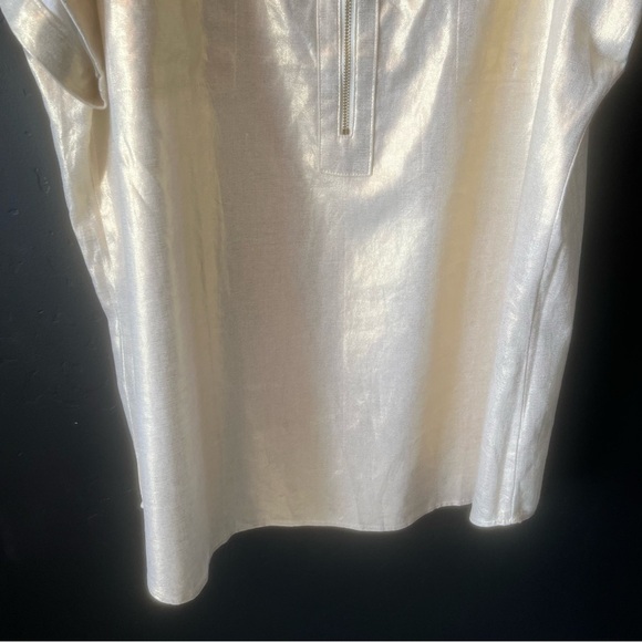 Ellen Tracy Linen Blend Women Chalk Gold Foil Boxy Blouse Preppy Size: XL - Picture 4 of 9